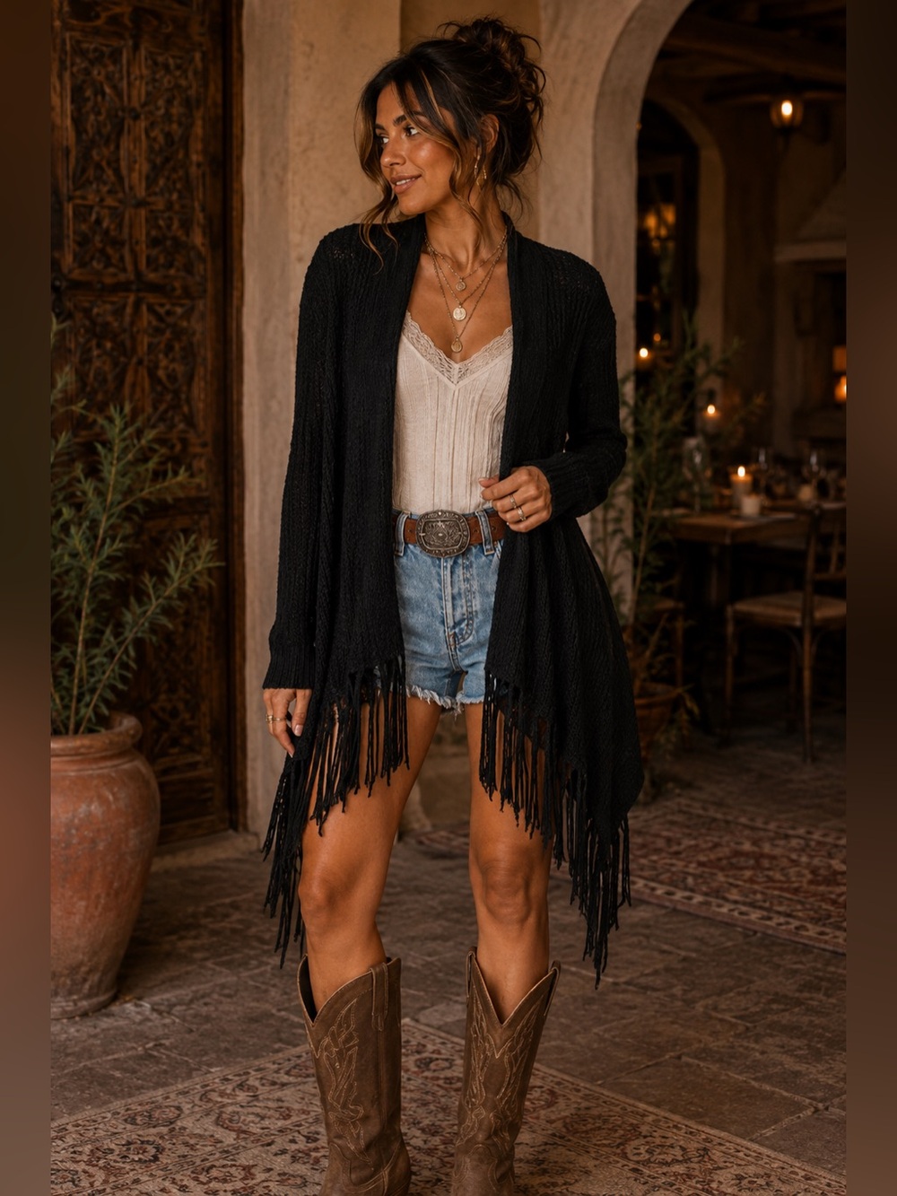Daytrip Black Long Fringe Cardigan